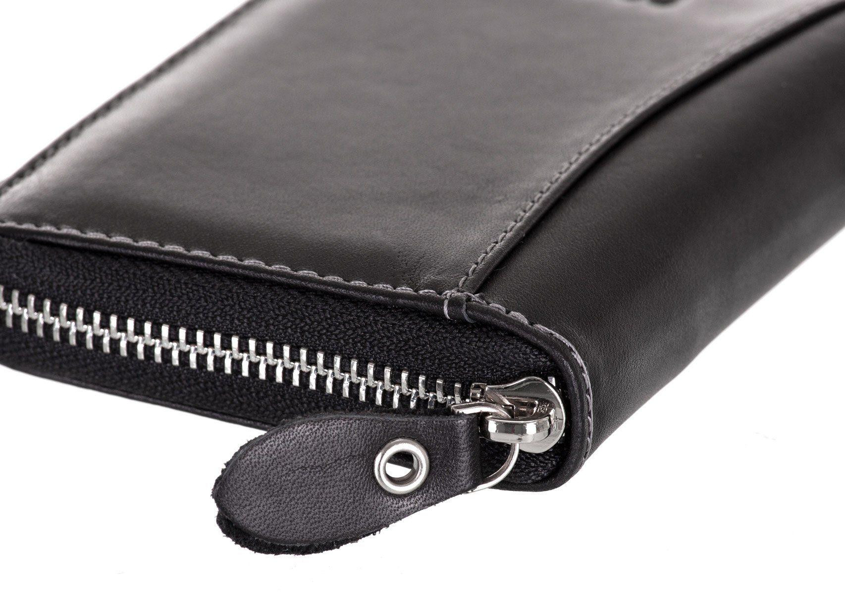 compagno Geldbörse, Echt-Leder Geldbeutel mit umlaufendem Reißverschluss Herren Portemonnaie Damen Geld-Börse