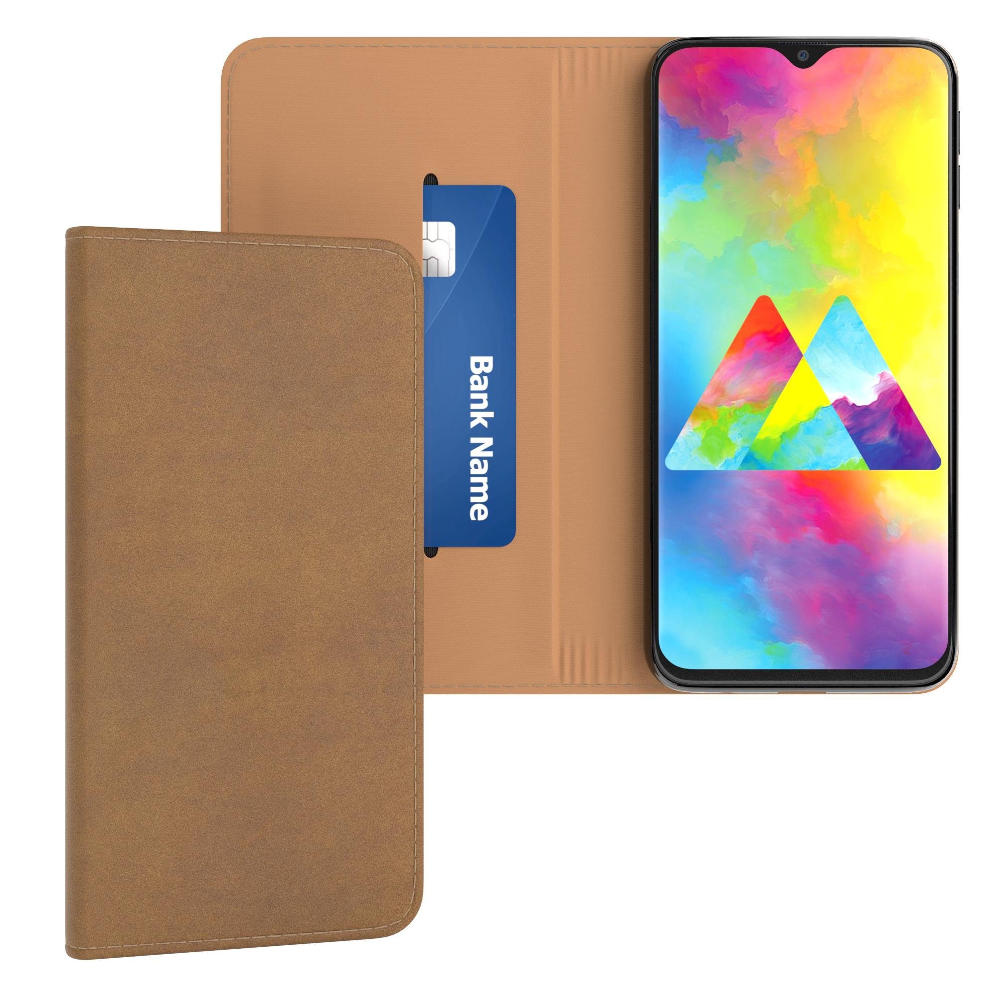 EAZY CASE Handyhülle Bookstyle Vintage für Samsung Galaxy M20 6,3 Zoll, Tasche Kunstleder Etui Handytasche mit Standfunktion Hülle Hellbraun