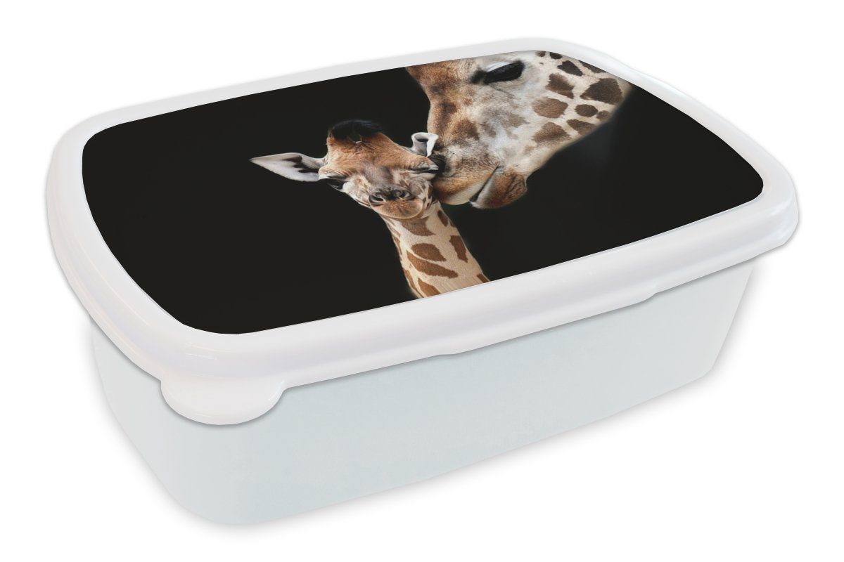 MuchoWow Lunchbox Giraffe - Tiere - Schwarz - Porträt - Tiere, Kunststoff, (2-tlg), Brotbox für Kinder und Erwachsene, Brotdose, für Jungs und Mädchen weiß