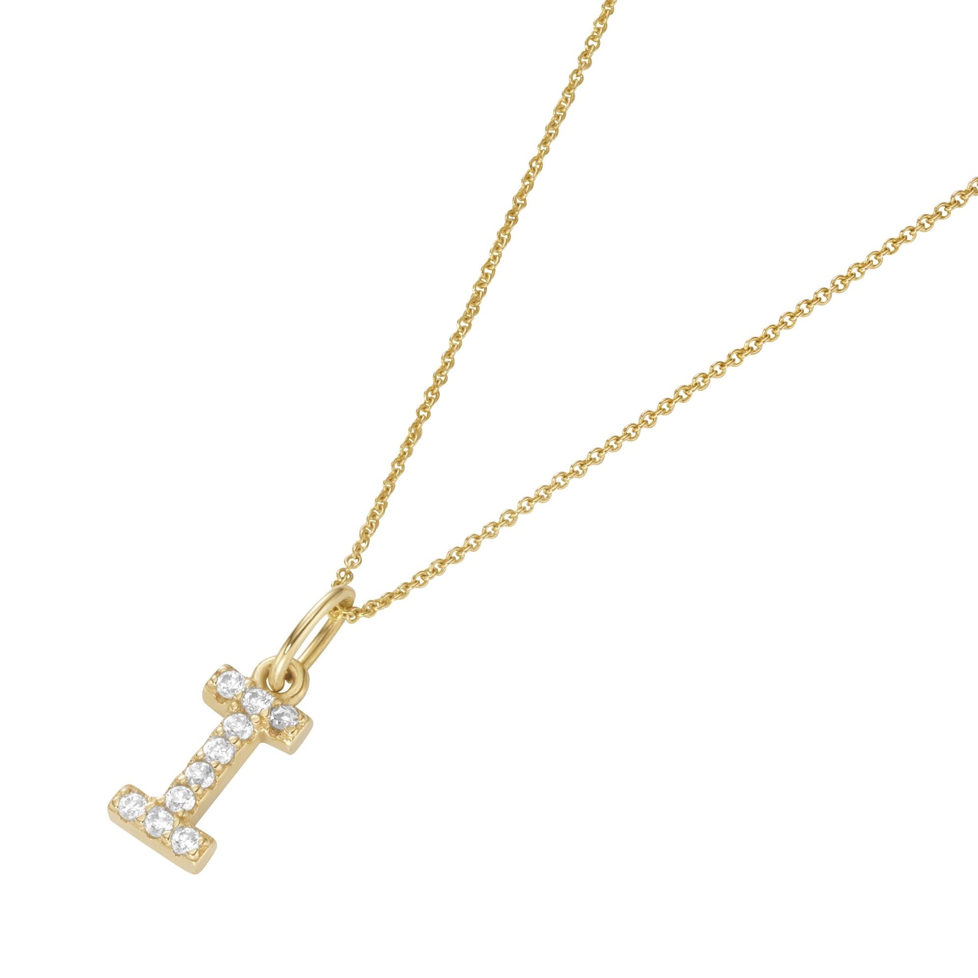 Luigi Merano Kette mit Anhänger Anhänger Buchstabe I mit Zirkonia, Gold 375
