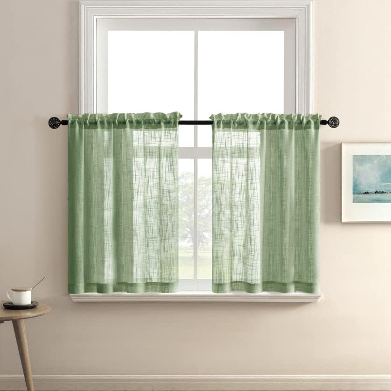 Jibenhome Scheibengardine Kurze Gardinen 2 Stück Transparent Leinen Vorhang, Stangendurchzug, Einfarbig Volant Gaze, Voile