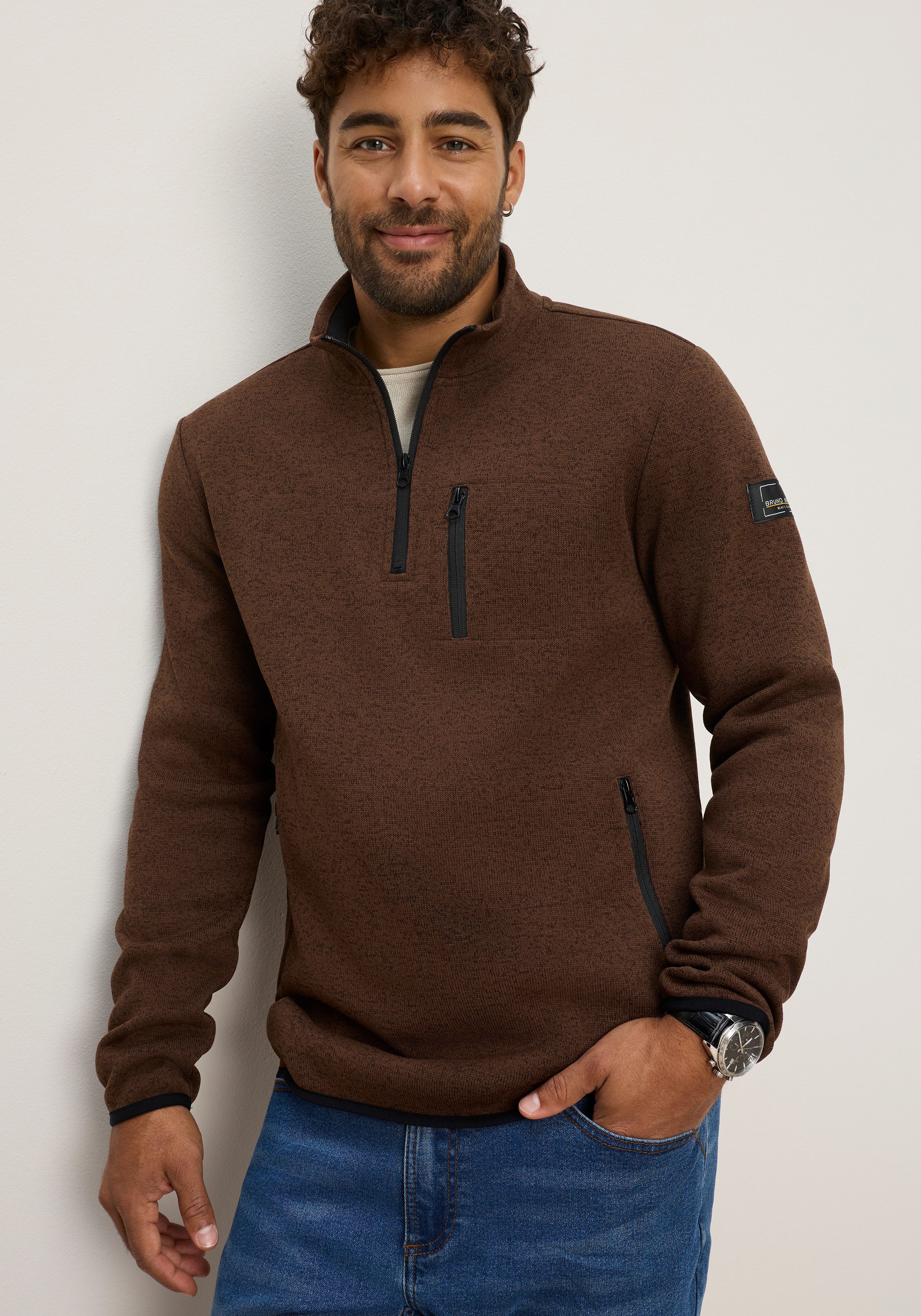 Bruno Banani Fleecepullover mit hochschließendem Kragen und Reißverschluss, auch in großen Größen