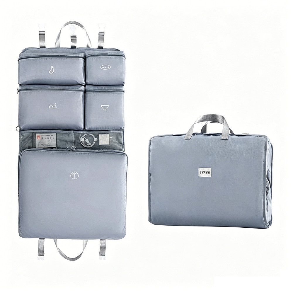Kulturbeutel Hängende Reisekleidungstasche,7-in-1 Packwürfel Koffer-Organizer