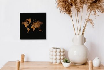 OneMillionCanvasses® Leinwandbild Weltkarte - Gold - Braun, (1 St), Leinwand Bilder für Wohnzimmer Schlafzimmer