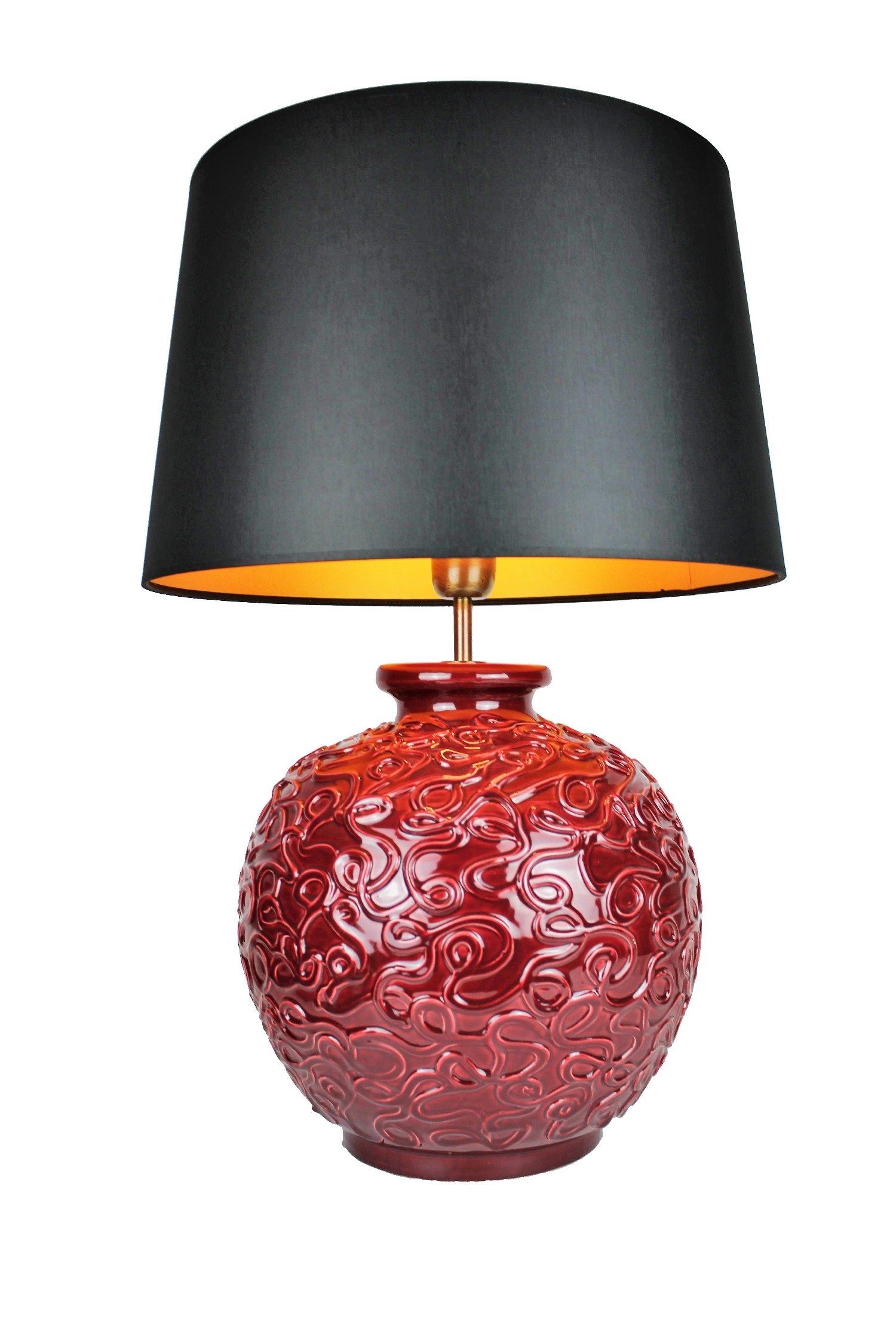 Tischleuchte Tischlampe Keramik Fuß Schirm braun beige 45cm Wohnzimmer Lampe 