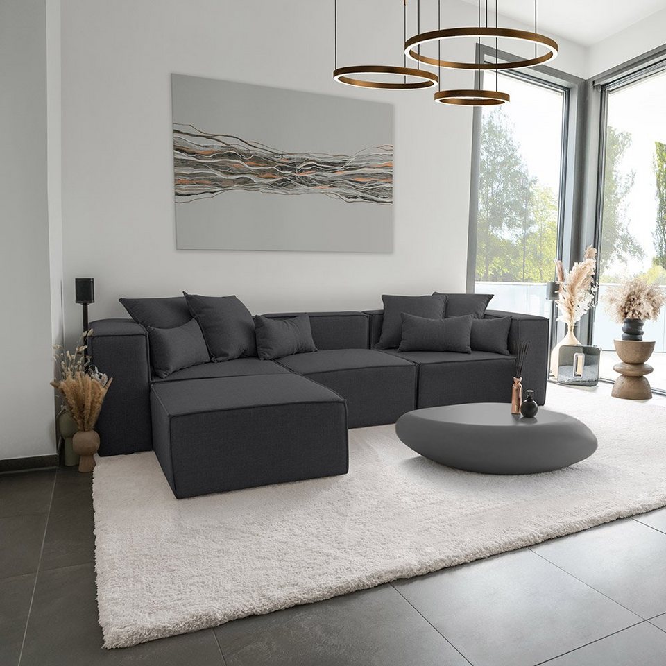 HOME DELUXE Sofa Modulares Sofa VERONA, 327 x 68 x 207 cm 4 Teile, Ecksofa  Wohnlandschaft Modulsofa