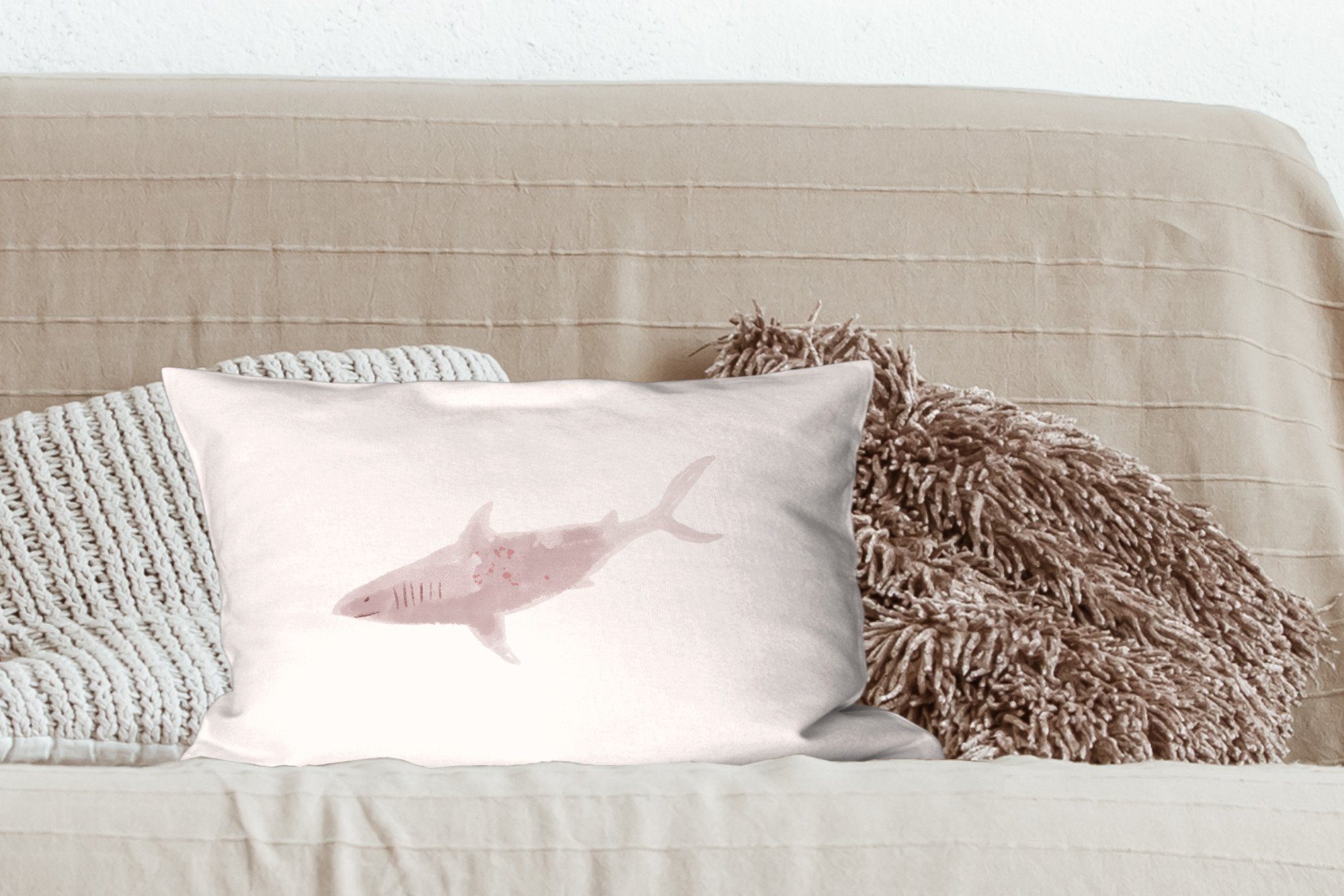 MuchoWow Dekokissen Hai mit Schlafzimmer Füllung, - - Wohzimmer Dekoration, Raubtiere Dekokissen Zierkissen, Aquarell