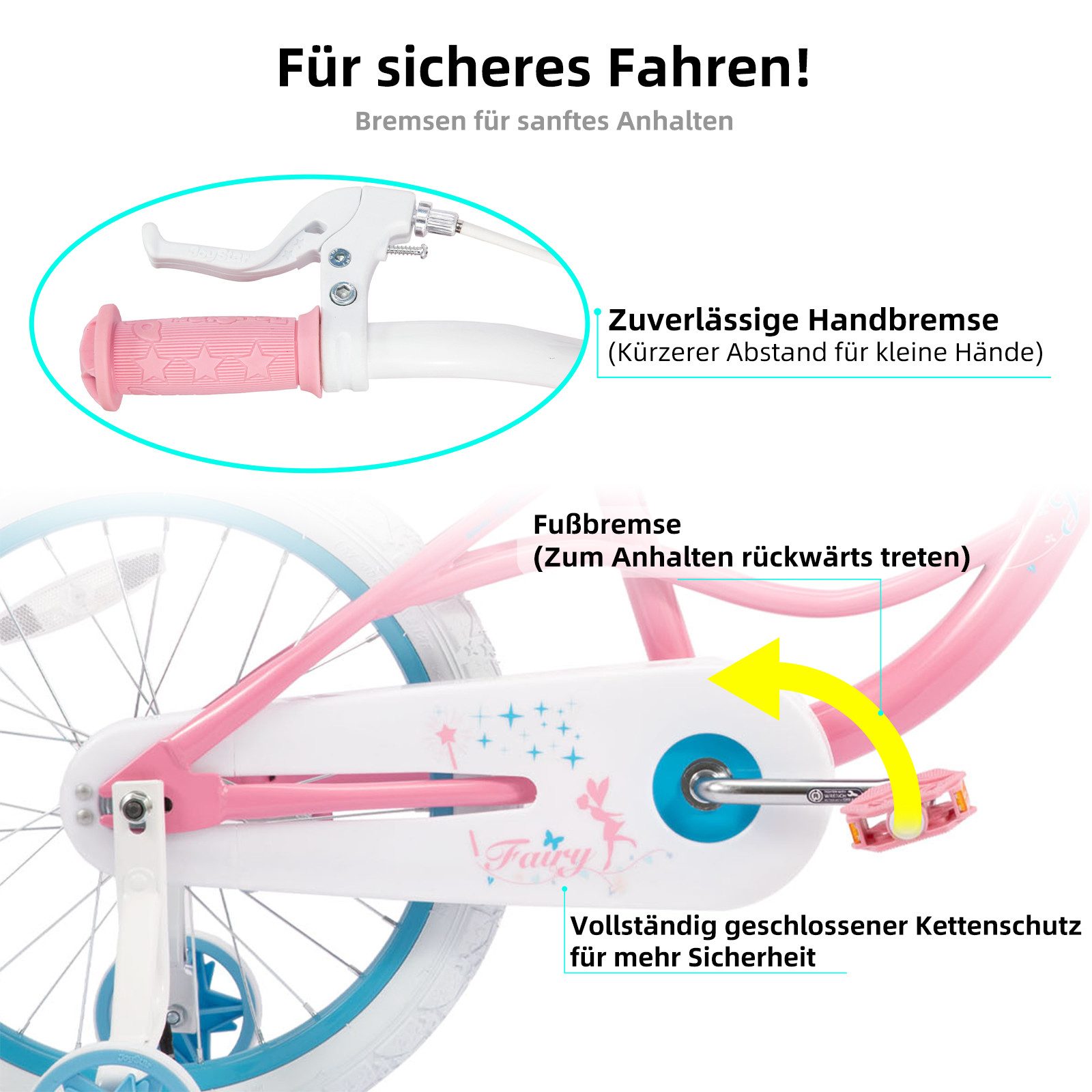 JOYSTAR Kinderfahrrad Mädchen‑Kinderfahrrad Stützrädern & Bremse für Spiel & Freizeit 2‑9 J., mit Stützräder, Handbremse und Korb, Geschenke für Prinzessinnen – Bild 3 von 5