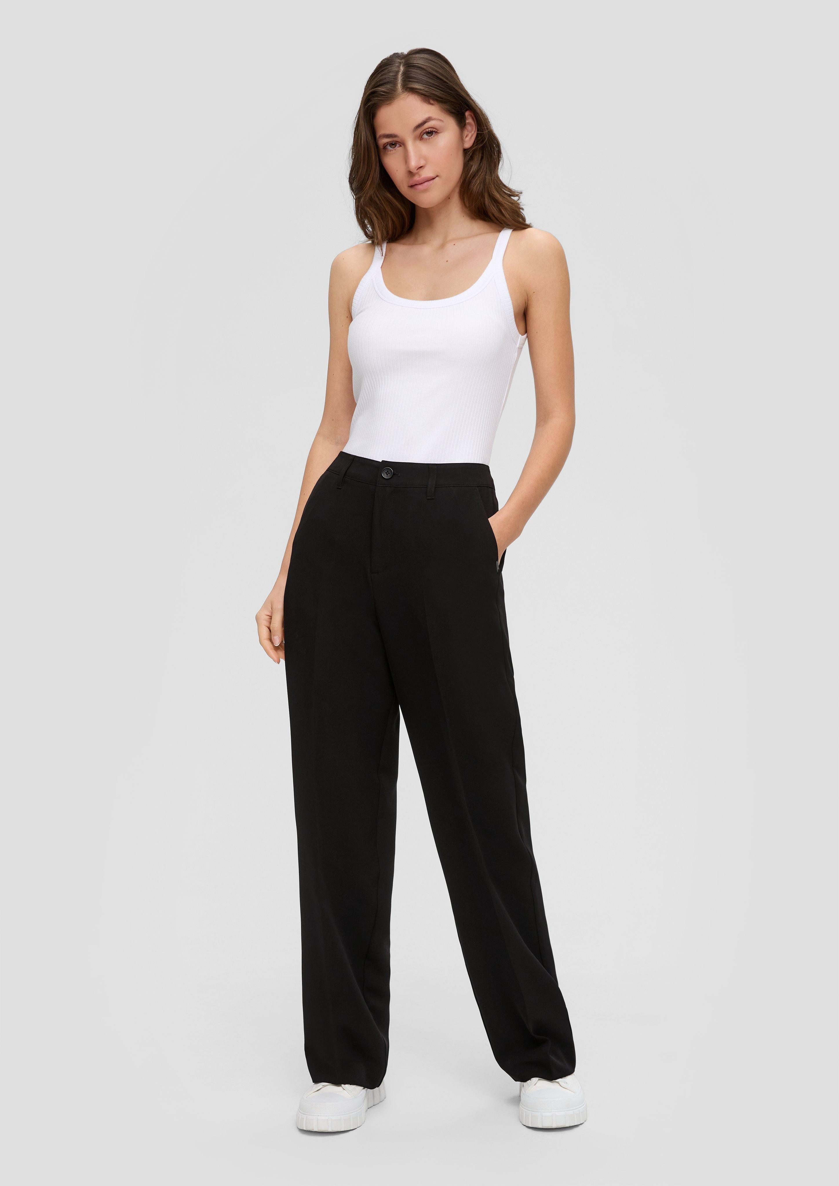 QS Melierte Wide-Leg Hose - Trendige Bundfalten-Hose Für Business & Freizeit