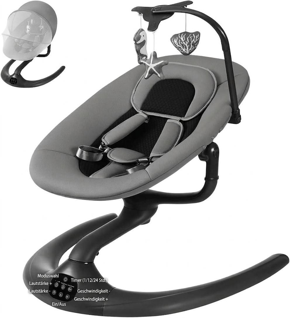GarveeMore Babywippe Elektrische Babywippe mit Spielzeug, Babywippe mit Sicherheitsgurt, Bequeme Babyschaukel mit Hängespielzeug, Sicherheitsgurt