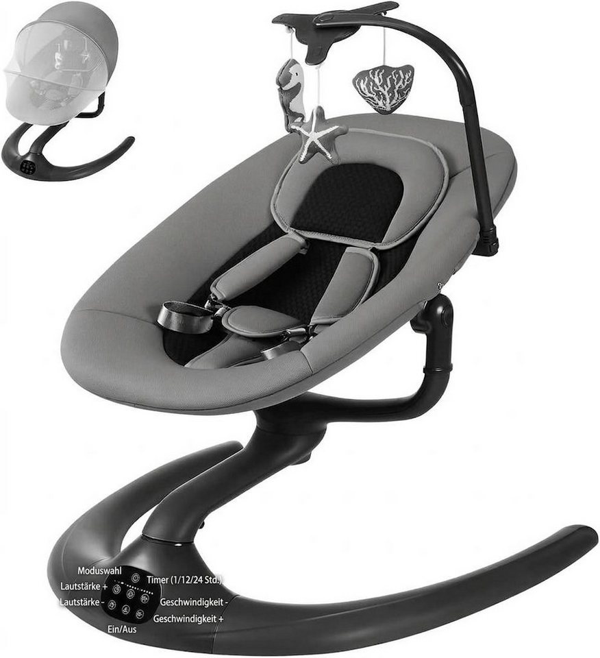 GarveeMore Babywippe Elektrische Babywippe mit Spielzeug, Babywippe mit Sicherheitsgurt, Bequeme Babyschaukel mit Hängespielzeug, Sicherheitsgurt