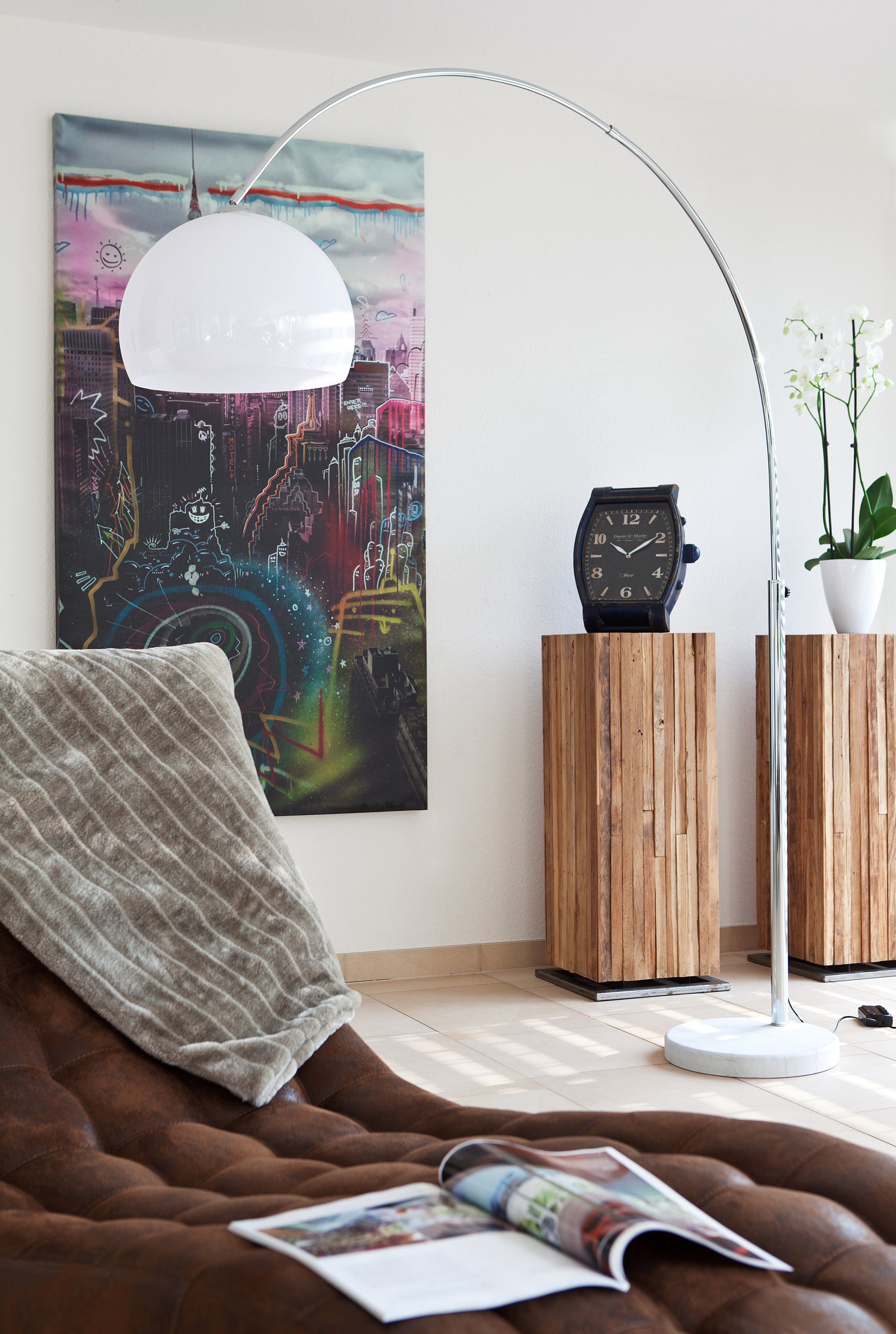 SalesFever Bogenlampe Knud, Dimmer, ohne Leuchtmittel, Höhenverstellbar, mit Dimmschalter, echter Marmorfuß