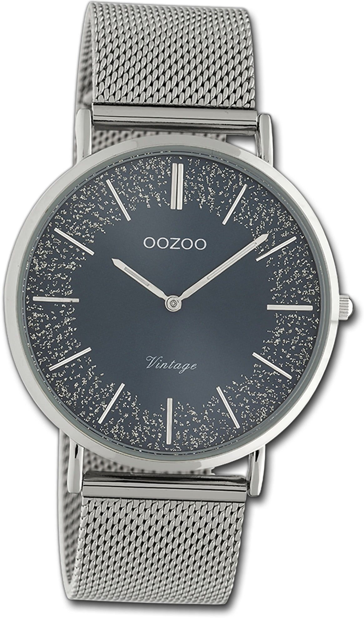 OOZOO Quarzuhr Oozoo Damen Armbanduhr Ultra Slim, Damenuhr Edelstahlarmband  silber, rundes Gehäuse, groß (ca. 40mm)