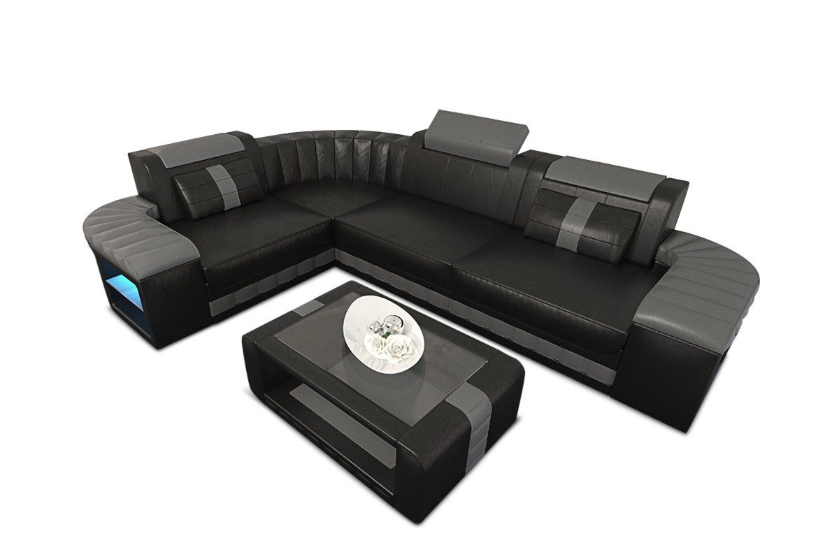 Sofa Dreams Ecksofa Ledercouch Ledersofa Bergamo L Form Leder Sofa, Couch, mit LED, wahlweise mit Bettfunktion als Schlafsofa, Designersofa