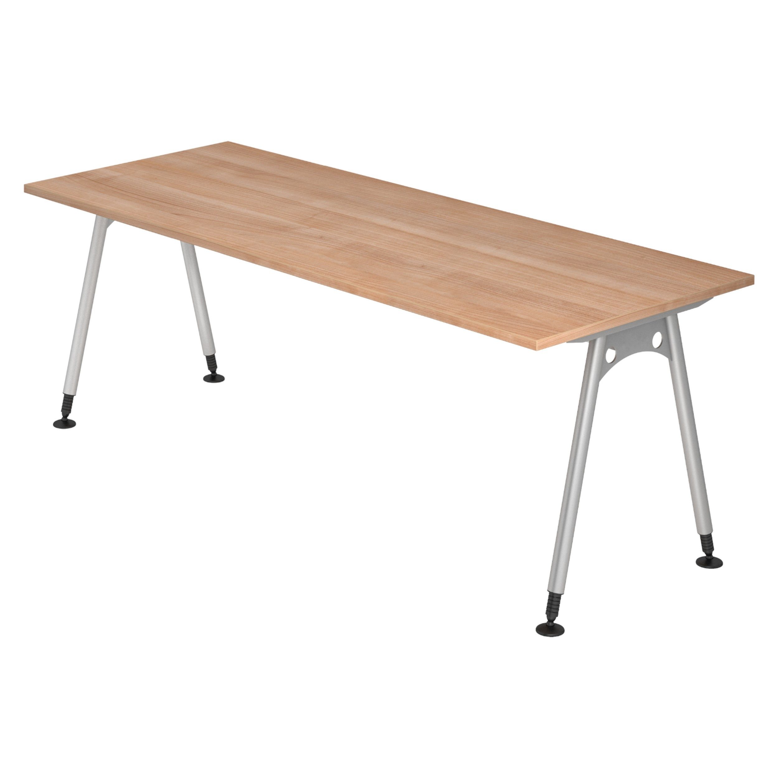 bümö Schreibtisch bümö Serie-A, Rechteck: 200 x 80 cm - Dekor: Nussbaum