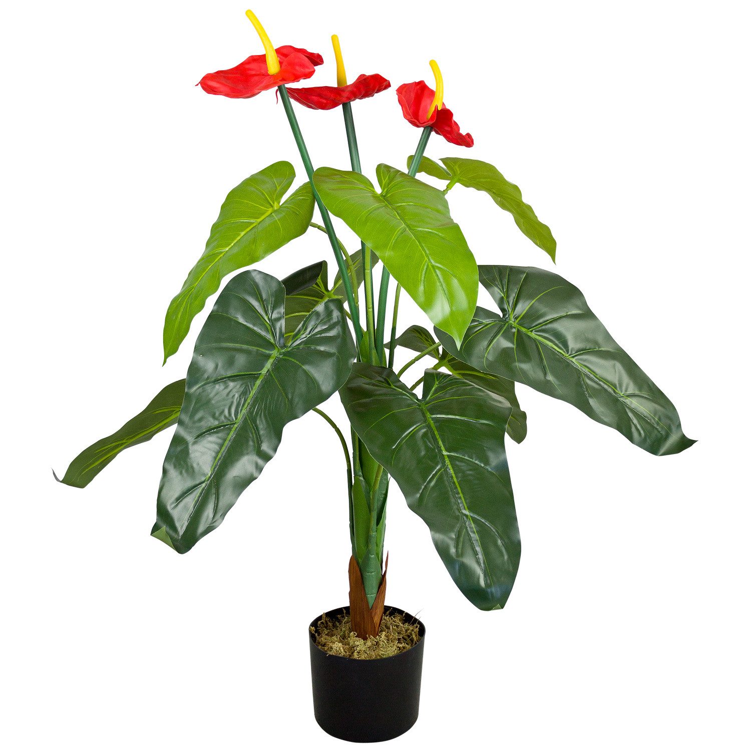 Kunstblume Anthurie Flamingoblume Kunstpflanze Künstliche Pflanze mit Blüten 90cm Flamingoblume, Decovego, Höhe 90 cm