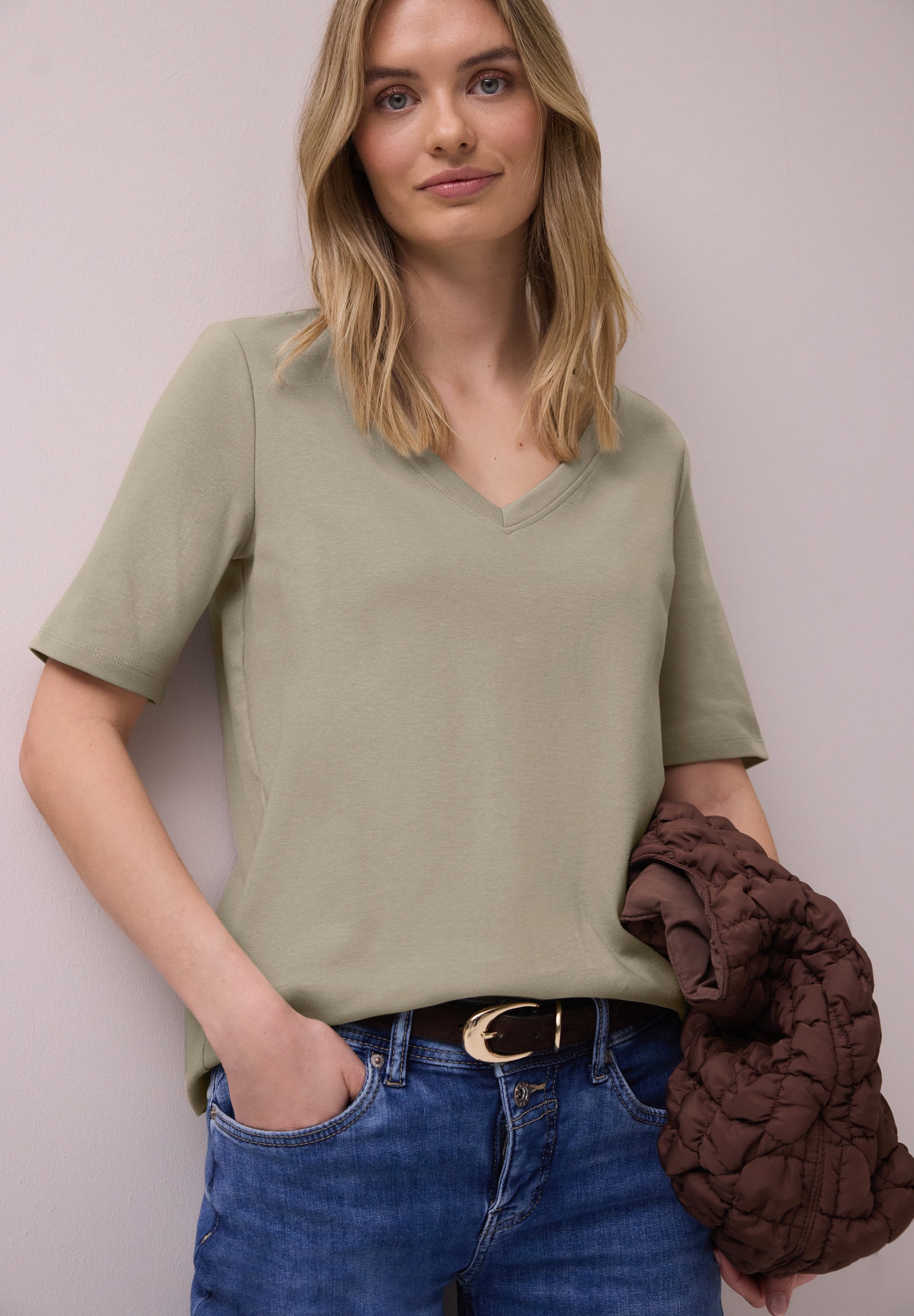 STREET ONE V-Shirt aus reiner Baumwolle