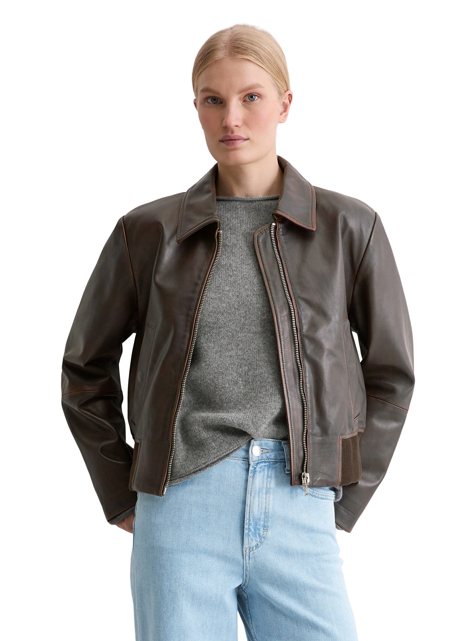 Marc O'Polo Lederjacke aus softem Lammleder in Vintage-Optik