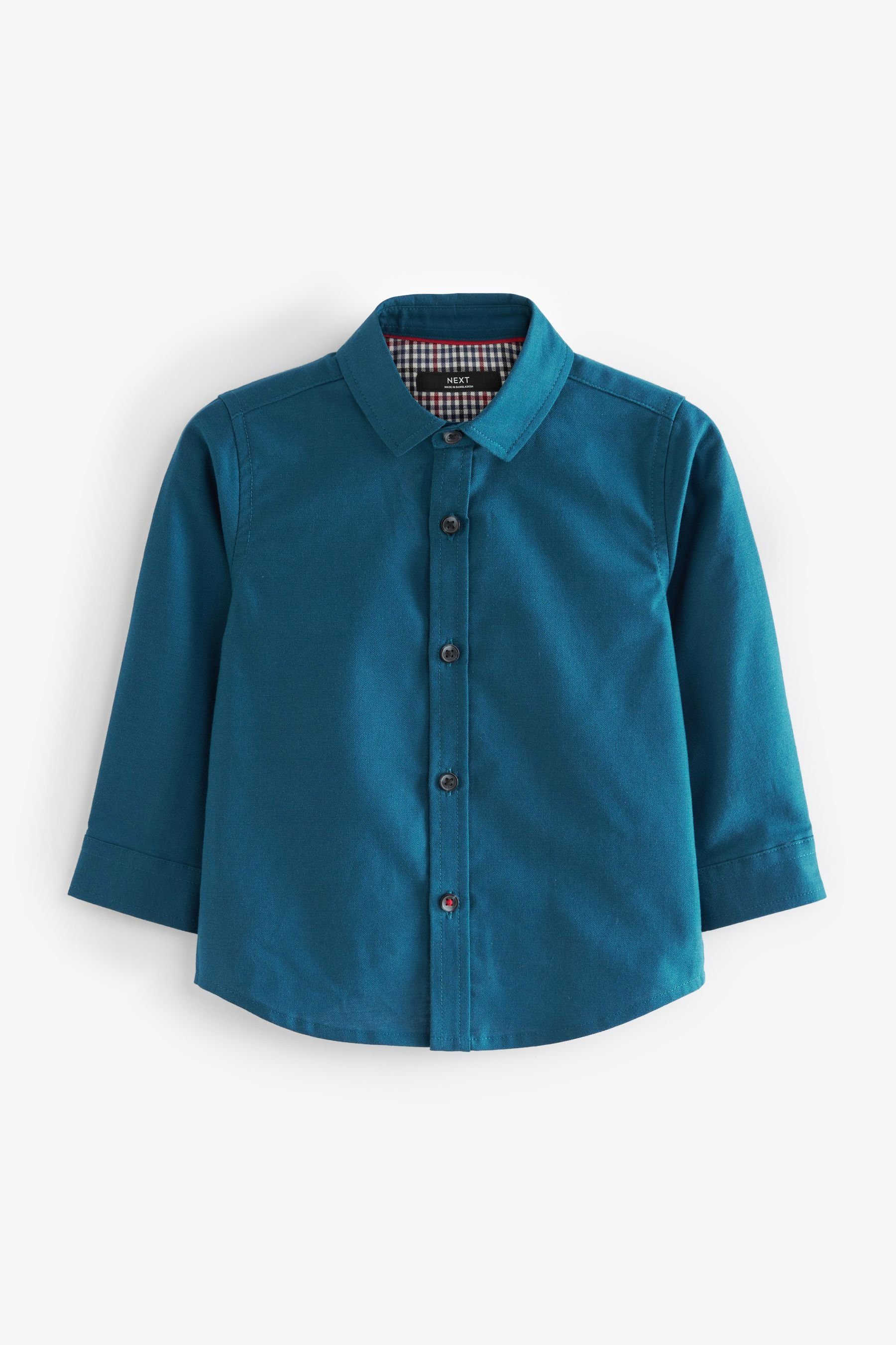 Next Langarmhemd Langärmeliges Oxfordhemd mit Besätzen (1-tlg) Teal Blue