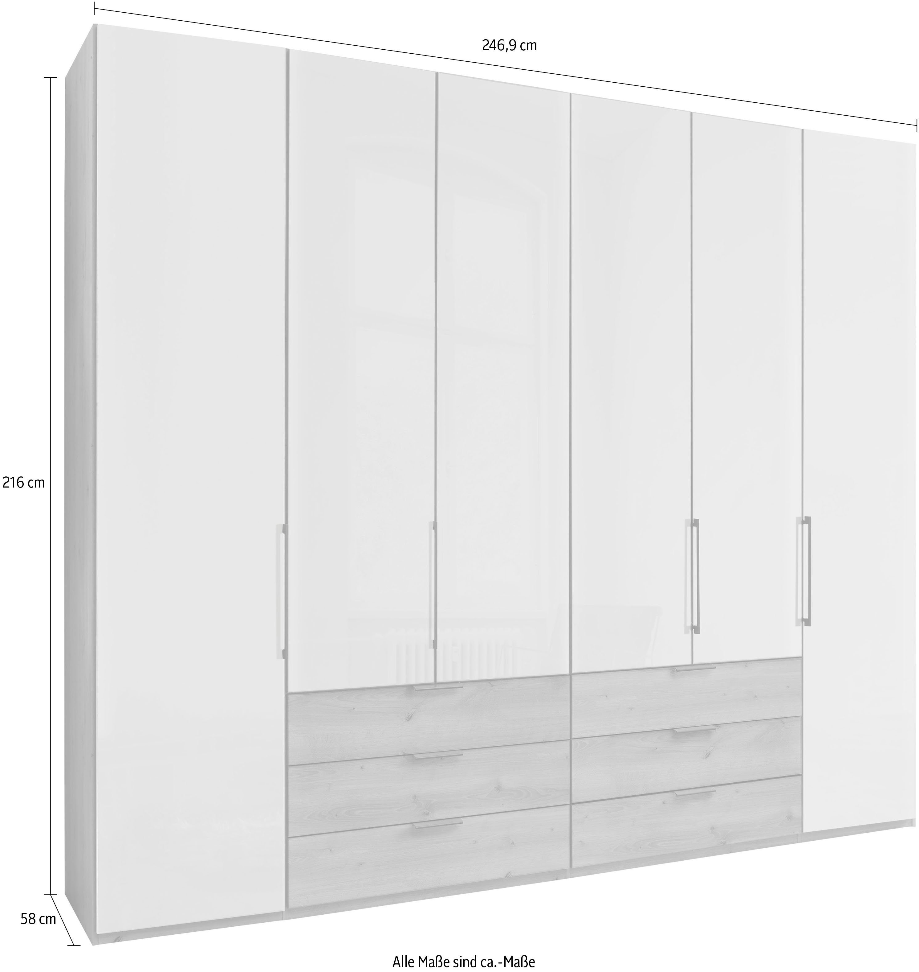 Drehtürenschrank Bianco-Eiche-Nachbildung/Glas Dämpfung hochwertige Teil-Glasfront mit Monaco inkl. sowie Weiß Beschläge WIEMANN