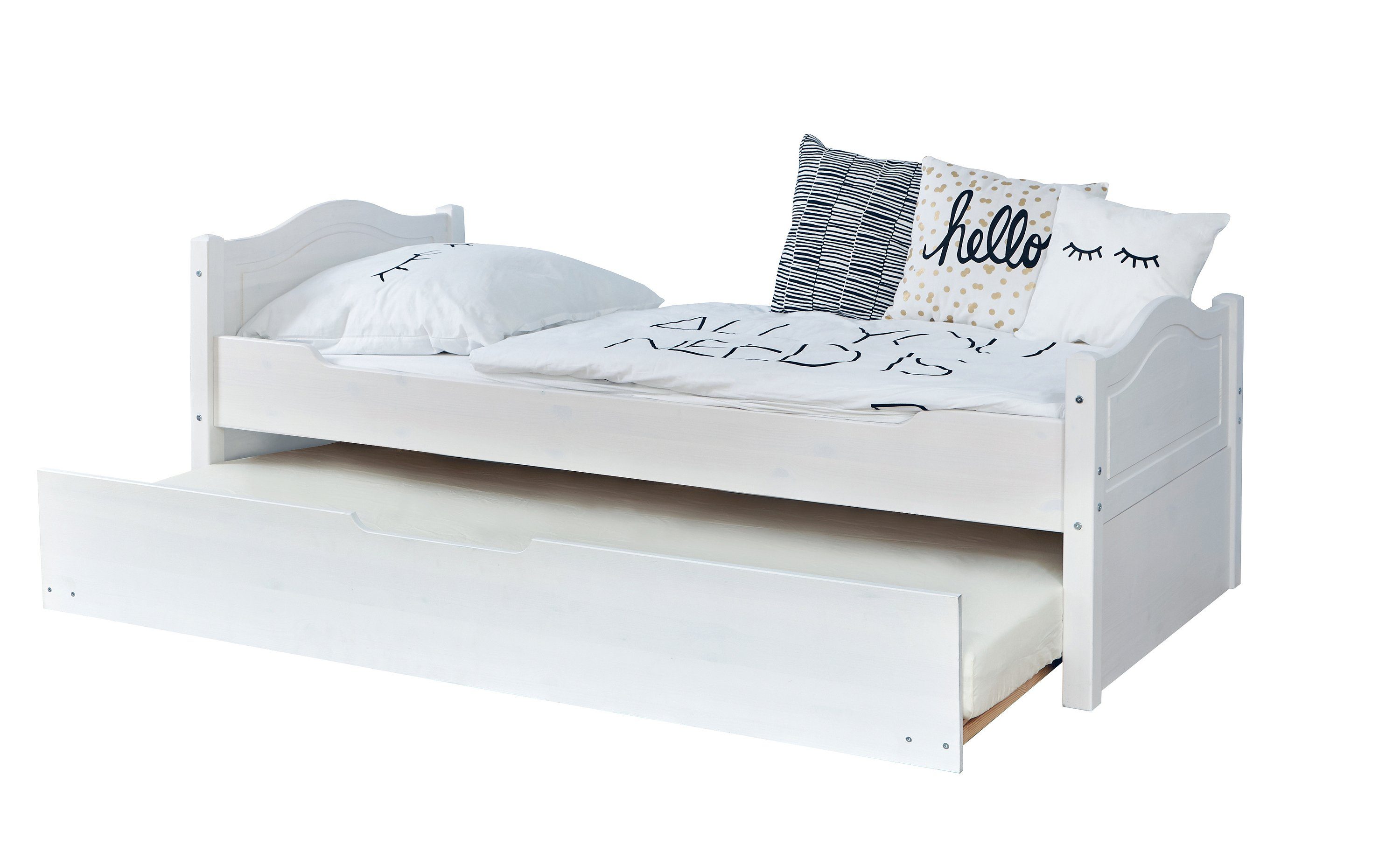Ticaa Bettgestell Einzelbett "Leni" 90x200 Kiefer Weiß günstig online kaufen