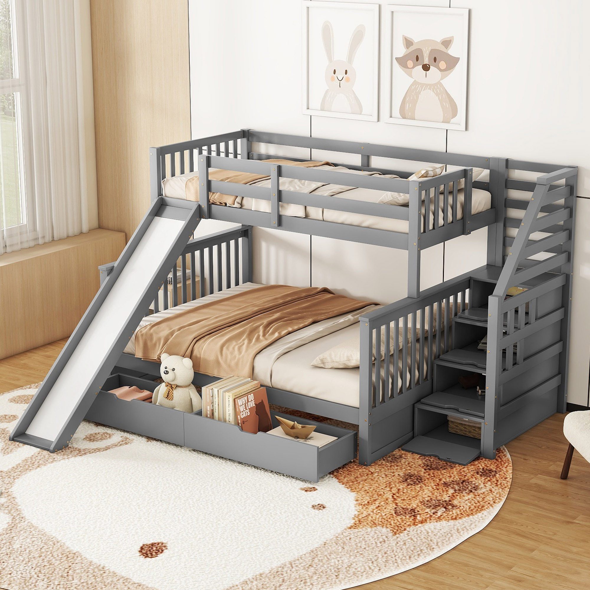 Flieks Etagenbett, Kiefer Kinderbett mit Rutsche günstig online kaufen
