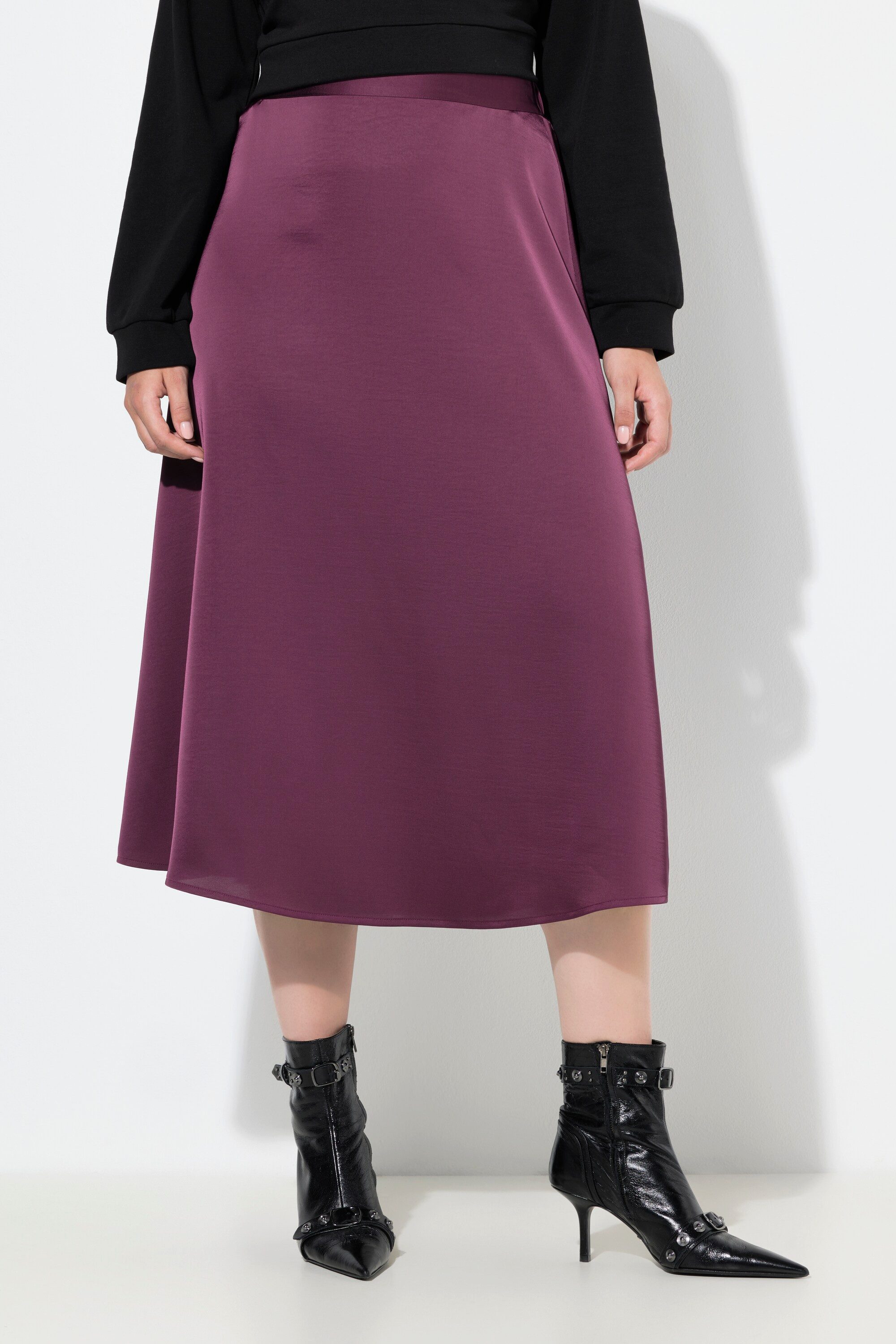 Ulla Popken Midirock Satin-Midirock A-Linie Komfortbund günstig online kaufen