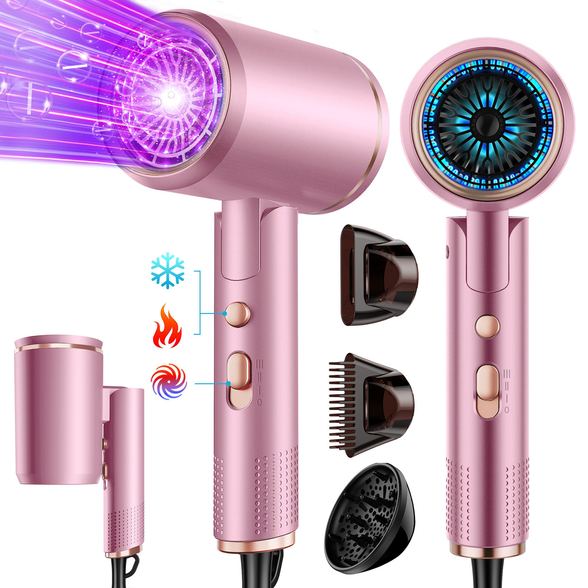 ibettertec Haartrockner Haartrockner Föhn Ionen,klappbar,mit 3 Stylingdüse, 2400 W, Schnelltrocknen Hair Dryer Mit 6 Temperatureinstellungen, Reiseföhn Hairdryer Frisuren Zubehör Reisehaartrockner