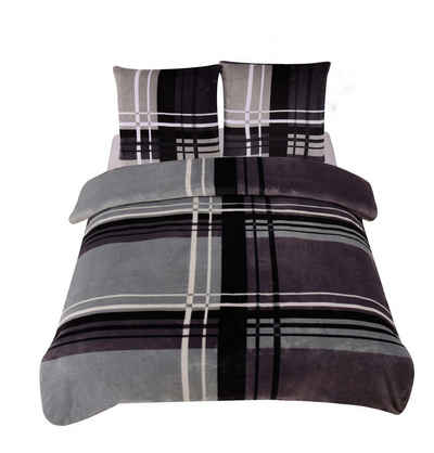 Bettwäsche Winter Cashmere Touch Adzo, One Home, Fleece, 3 teilig, gestreift grafisch, flauschig warmes Teddy Plüsch Doppelbett
