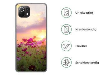 MuchoWow Handyhülle Sonnenuntergang - Blumen - Rosa - Natur - Grün, Phone Case, Handyhülle Xiaomi Mi 11 Lite, Silikon, Schutzhülle