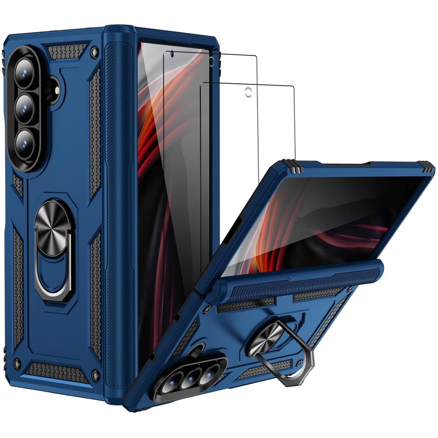 CoolGadget Handyhülle Blau als 2in1 Schutz Cover Set für das Samsung Galaxy Z Fold 7 8,0 Zoll / 6,5 Zoll, 2x Glas Display Schutz Folie + 1x TPU Case Hülle für Galaxy Z Fold 7