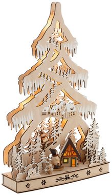 Home affaire Dekobaum Schneelandschaft, mit LED Beleuchtung, mit Hütte und Skifahrern, Höhe ca. 48 cm