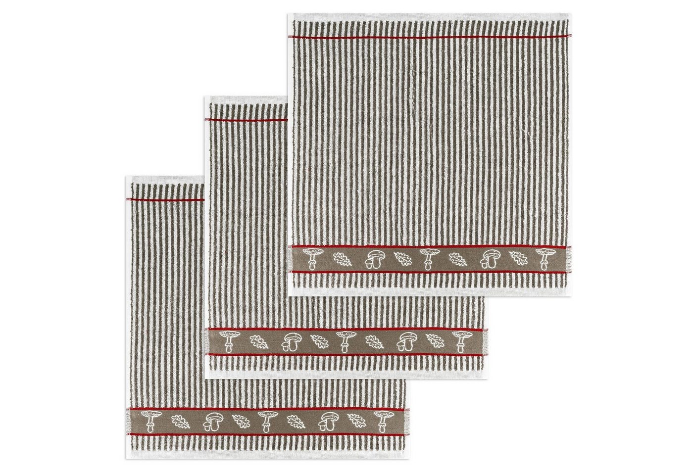 Kracht Geschirrtuch Waldpilze, (Set, 3-tlg., Set), 3er Pack Frottee Küchenhandtücher (3 Stück) ca.50x50cm Baumwolle