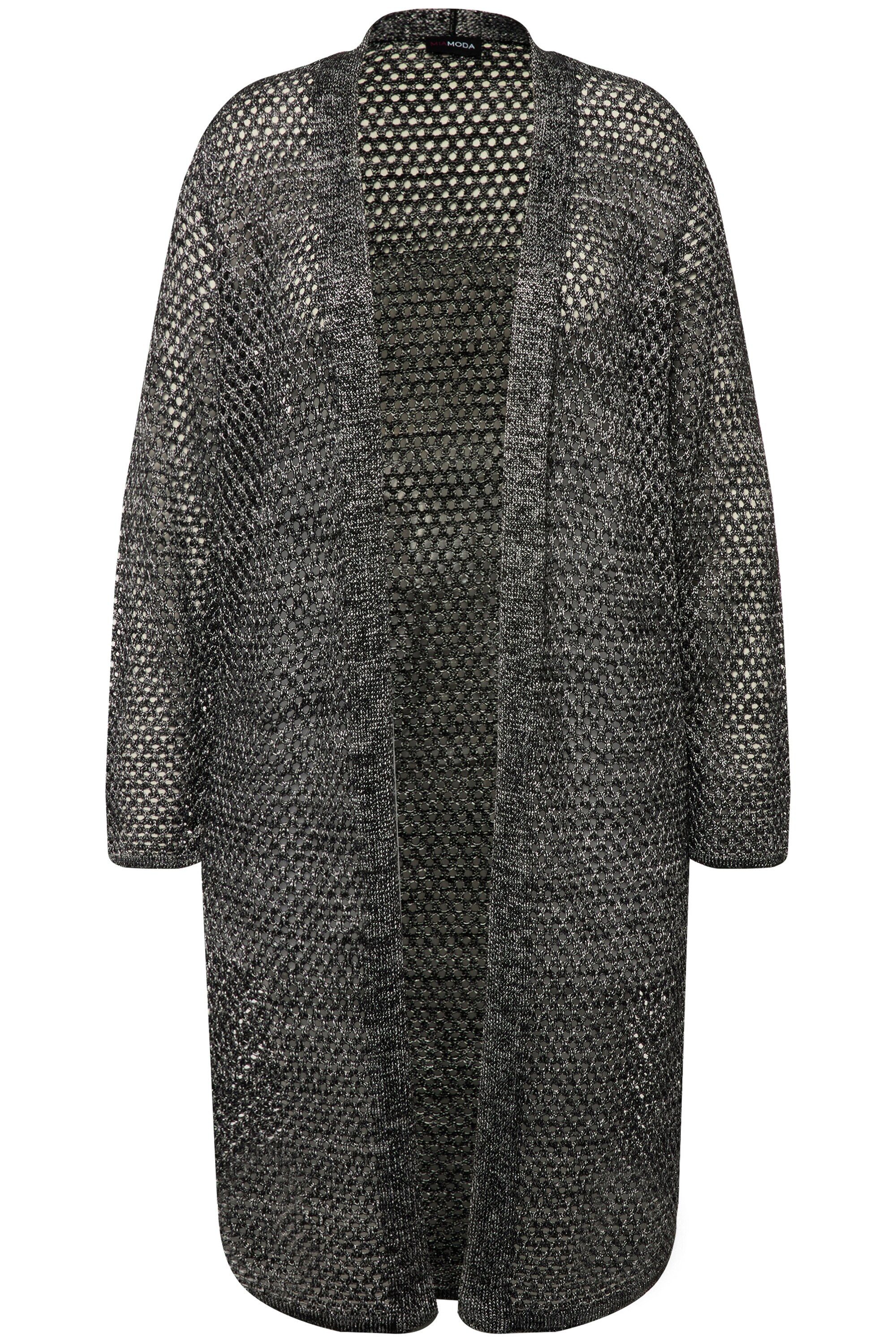 MIAMODA Strickjacke Long-Strickjacke Ajourstrick Metallic-Effekt günstig online kaufen