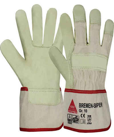 Hase Safety Gloves Leder-Arbeitshandschuhe BREMEN-SUPER 5-Fg.-Sicherheitshandschuhe aus Vollleder (Packung, VPE= 12 Paar Gr 6-12) wasserabweisendes Obermaterial