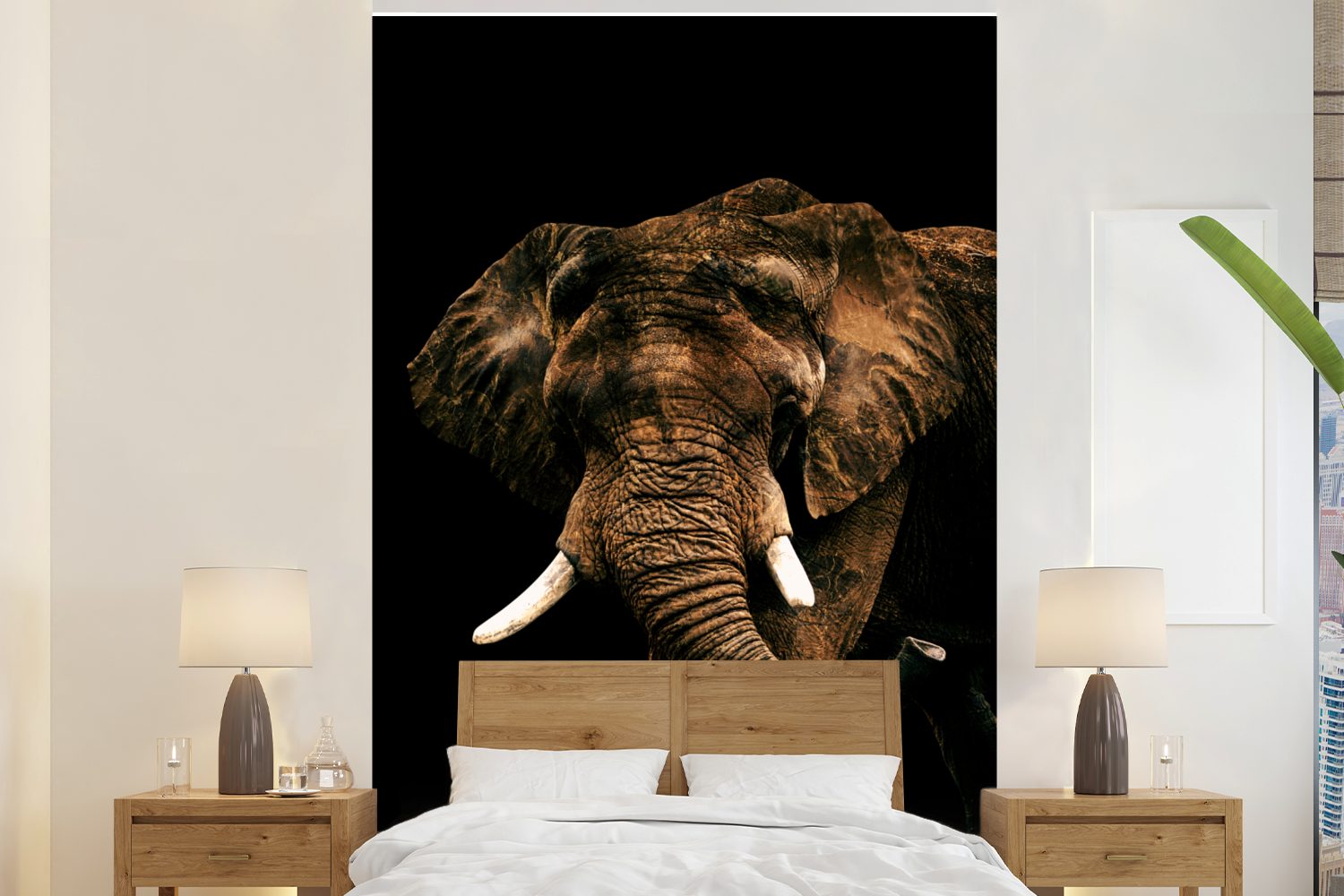 MuchoWow Fototapete Elefant - Schwarz - Braun, Matt, bedruckt, (3 St), Montagefertig Vinyl Tapete für Wohnzimmer, Wandtapete