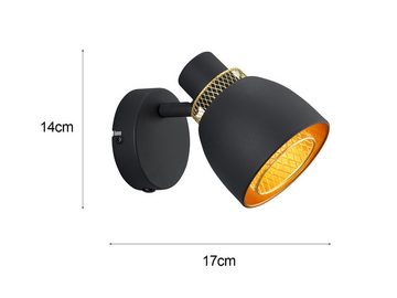 meineWunschleuchte LED Wandstrahler, Dimmfunktion, LED wechselbar, Warmweiß, Industrial Wandleuchte-n innen Metall Schwarz Gold, für Treppenhaus