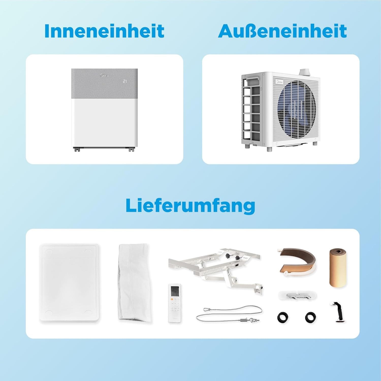 Midea Luftkühler Midea PortaSplit Mobiles Split-Klimagerät 12.000 BTU Kühlen & Heizen, Fernbedienung, Kühlen und Heizen