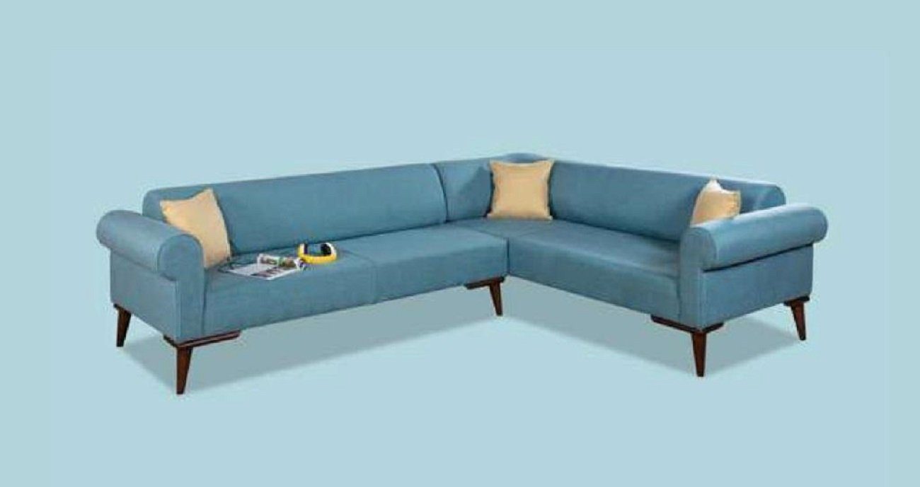 Made Sofa Blaues JVmoebel Couch Wohnzimmer Europe in Ecksofa Sofa Holz L-Form Neu, Ecksofa
