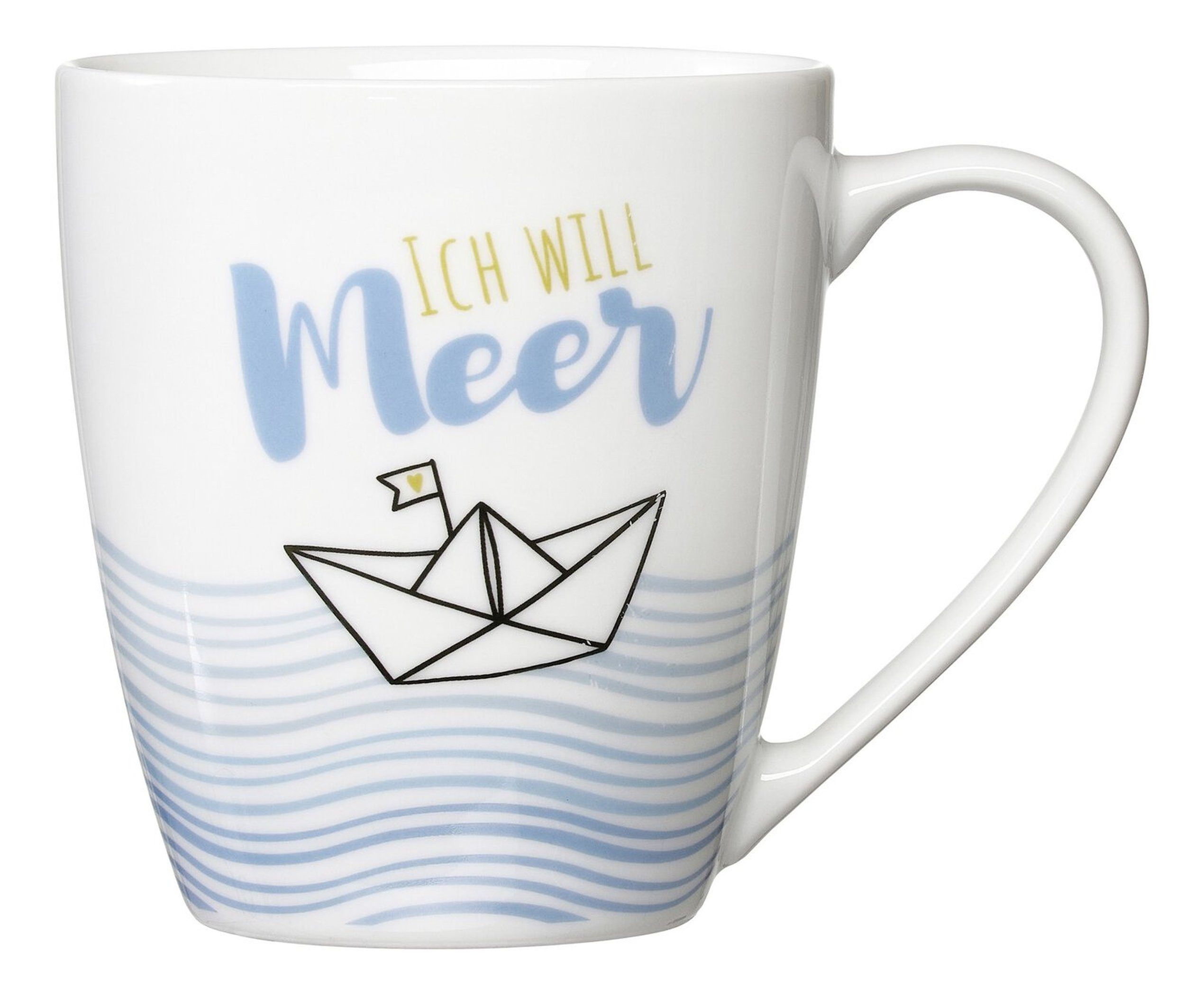 Ritzenhoff & Breker Becher Ritzenhoff Ahoi Kaffeebecher Ich will Meer Blau 360ml Porzellan, 1-tlg., Porzellan