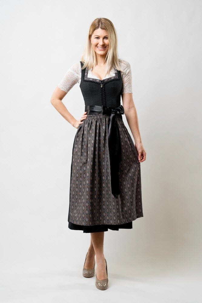 - Kleid 90cm Landhausstil, Damen lang Moderne Dirndl ZENZI, im Tracht Stil 2-tlg., (Dirndl Nübler bayerischen Damen Schürze) Trachtenmode lang Rocklänge mit Set Dirndl im Dirndl