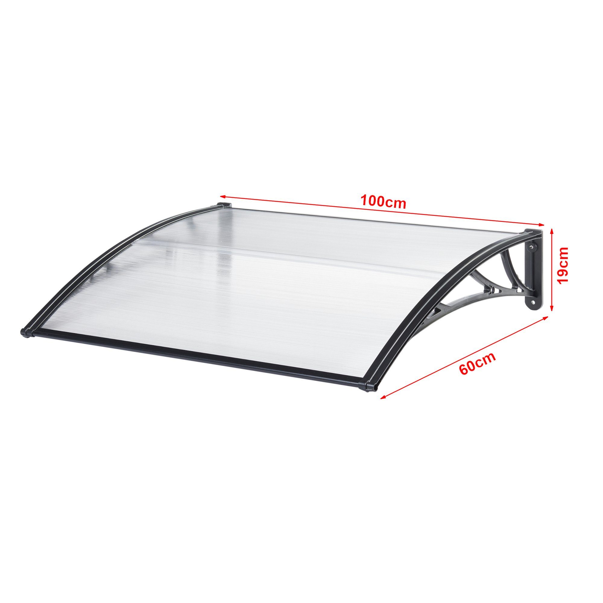 en.casa Vordach, »Mellerud« Überdachung 100 x 60 cm Schwarz/Transparent