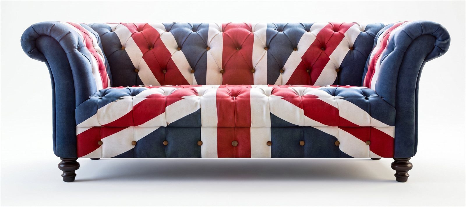 JVmoebel Chesterfield-Sofa Chesterfield 3-Sitzer Sofa Union Jack Dunkelblau Leder British Classic, 1 Teile, Britische Flagge