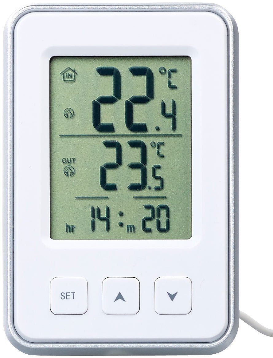 PEARL Raumthermometer Digit Innen-& Außen MIN MAX Thermometer Wetterstation mit Außenfühler