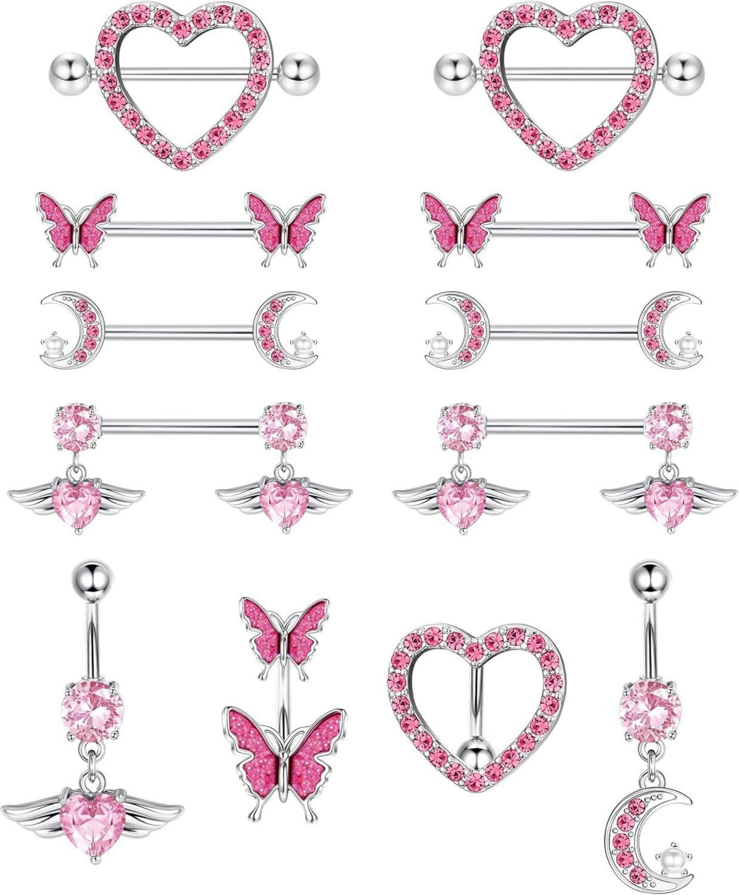 Kakonia Bauchnabelpiercing-Set Nippel- und Bauchnabelpiercing Set mit Schmuck-Design, 316L