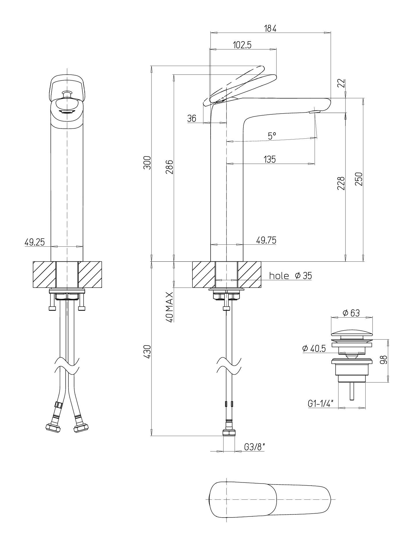 Villeroy - Waschtischarmatur m. & Standmontage Antao 228 Boch Push-Open-Ablaufgarnitur, Einhebel, Brushed