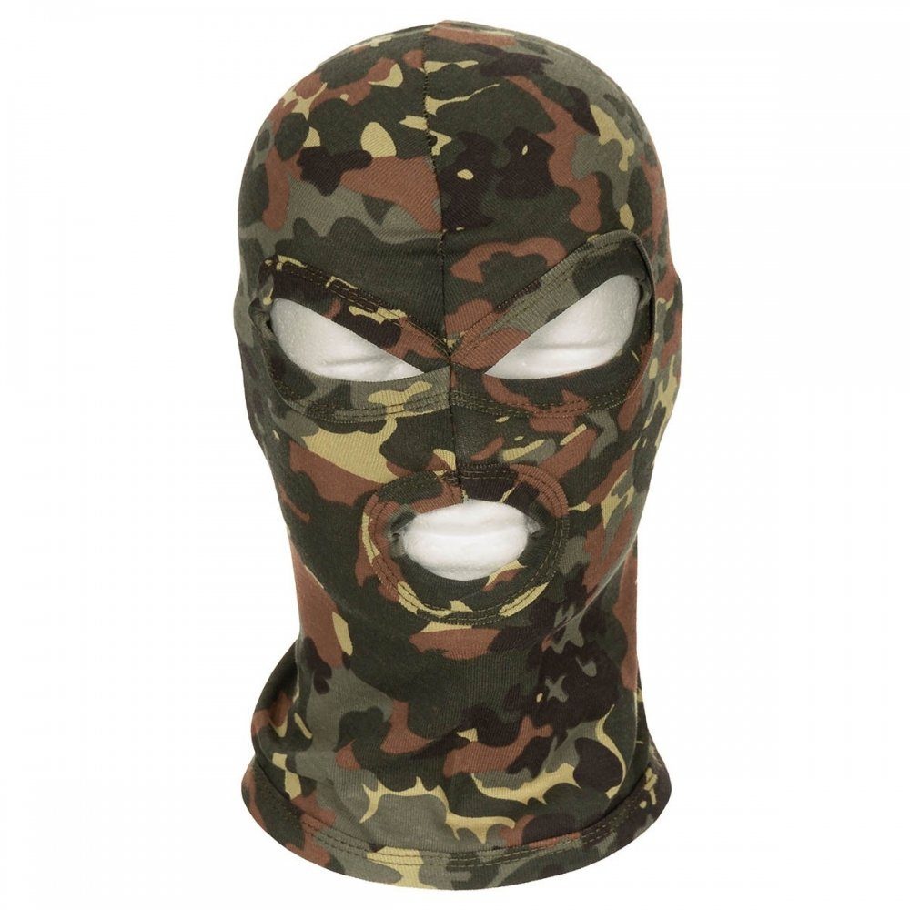 MFH Schlupfmütze Balaclava, 3-Loch, (Packung) flecktarn, 100 % Baumwolle dünn, dünn