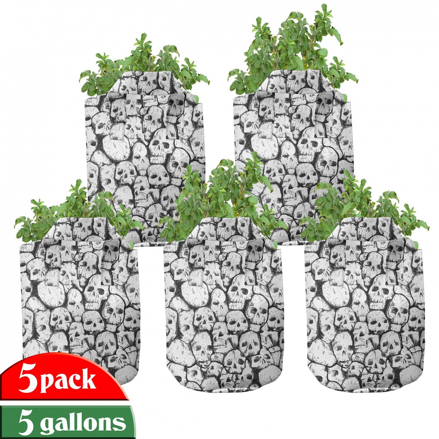 Abakuhaus Pflanzkübel hochleistungsfähig Stofftöpfe mit Griffen für Pflanzen, Weiß Grungy Schädel-Halloween
