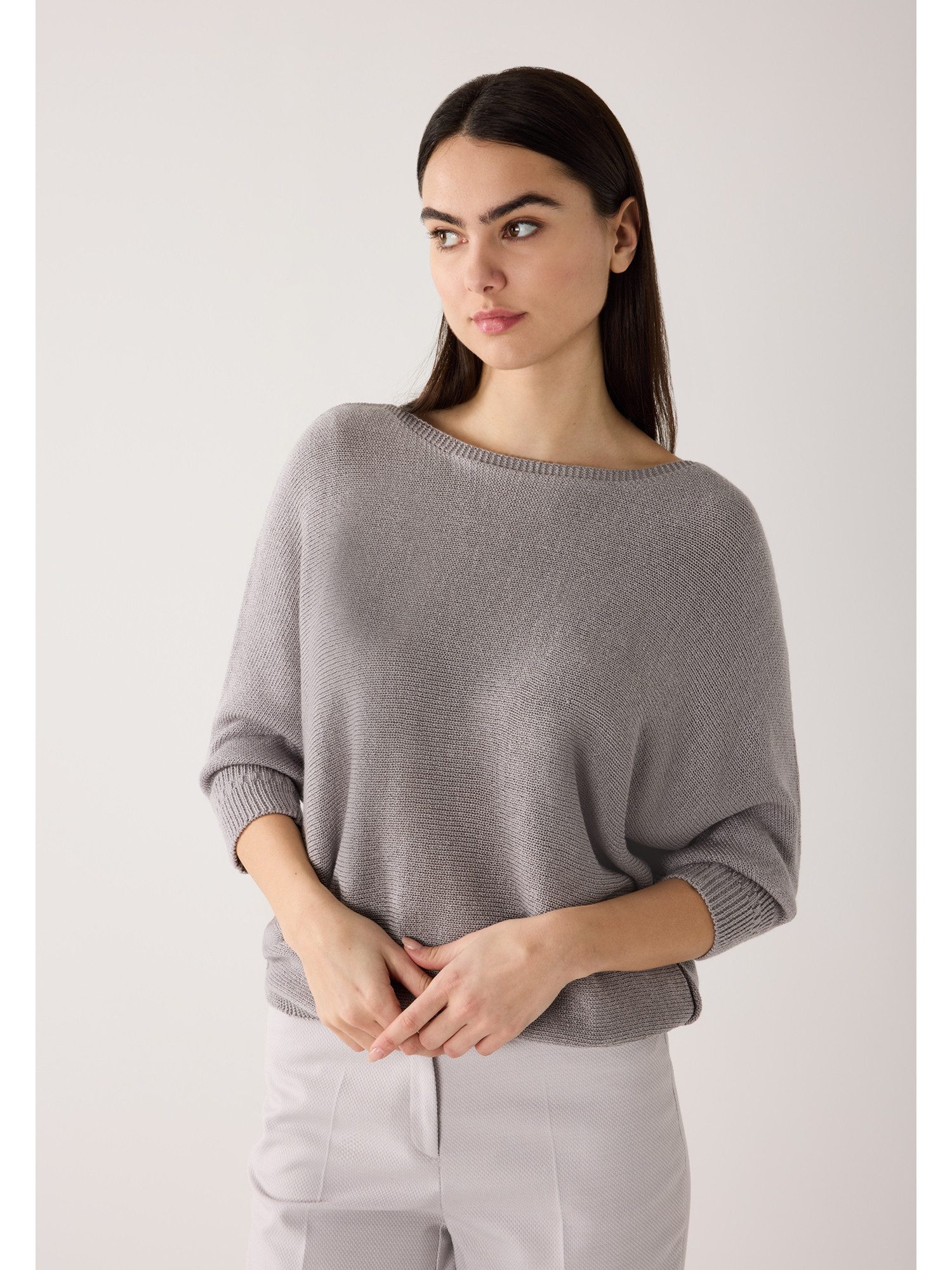 MORE&MORE Rundhalspullover Fledermauspullover mit Glanzeffekt