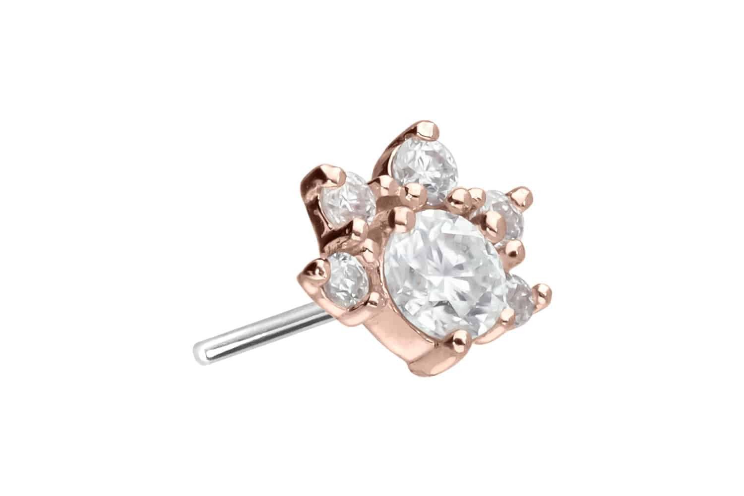 PIERCINGLINE Piercing-Set 14 Karat Gold Aufsatz mit Titan Push Pin MOISSANIT-BLUME (Push Pins, 1-tlg)